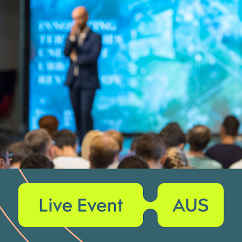 Promotional image with the text: "Live event - Aus" 