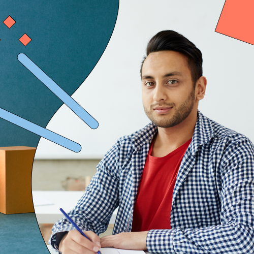 Man sitting next to several shapes, representing alternatives to learning styles