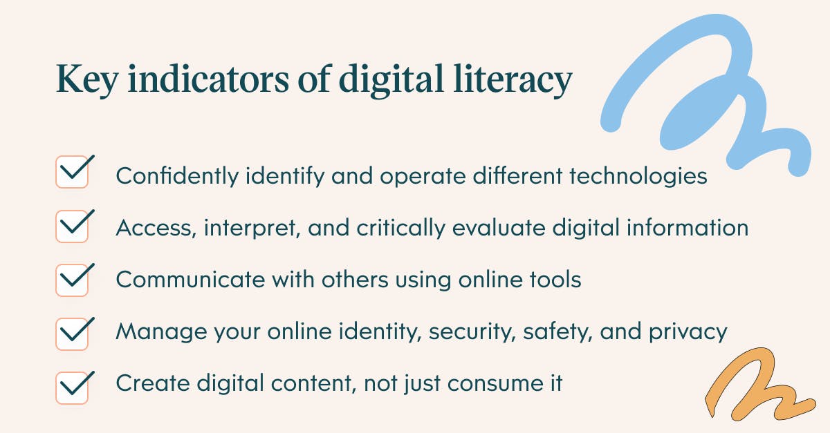 Infographic with key indicators of digital literacy