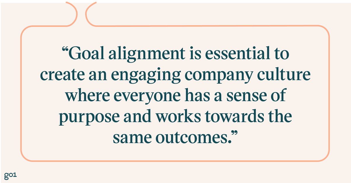Pull quote with the text: Goal alignment is essential to create an engaging company culture where everyone has a sense of purpose and works towards the same outcomes