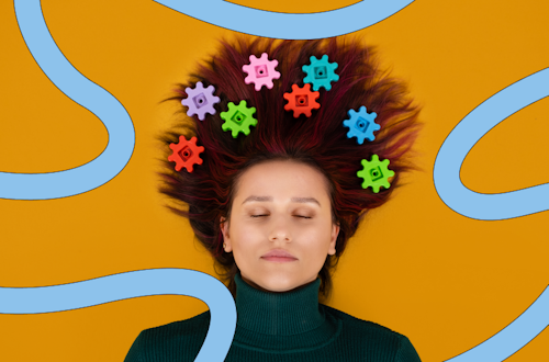 Woman lying down the flowers growing out of her hair, representing cognitive skills