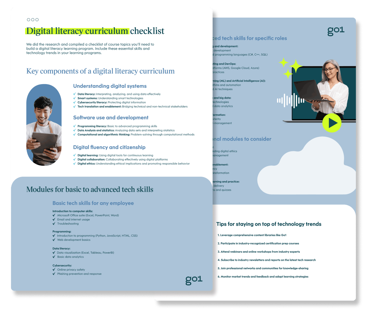 Two images of a worksheet, which is a Digital literacy curriculum checklist. It's clickable for the downloadable resource.