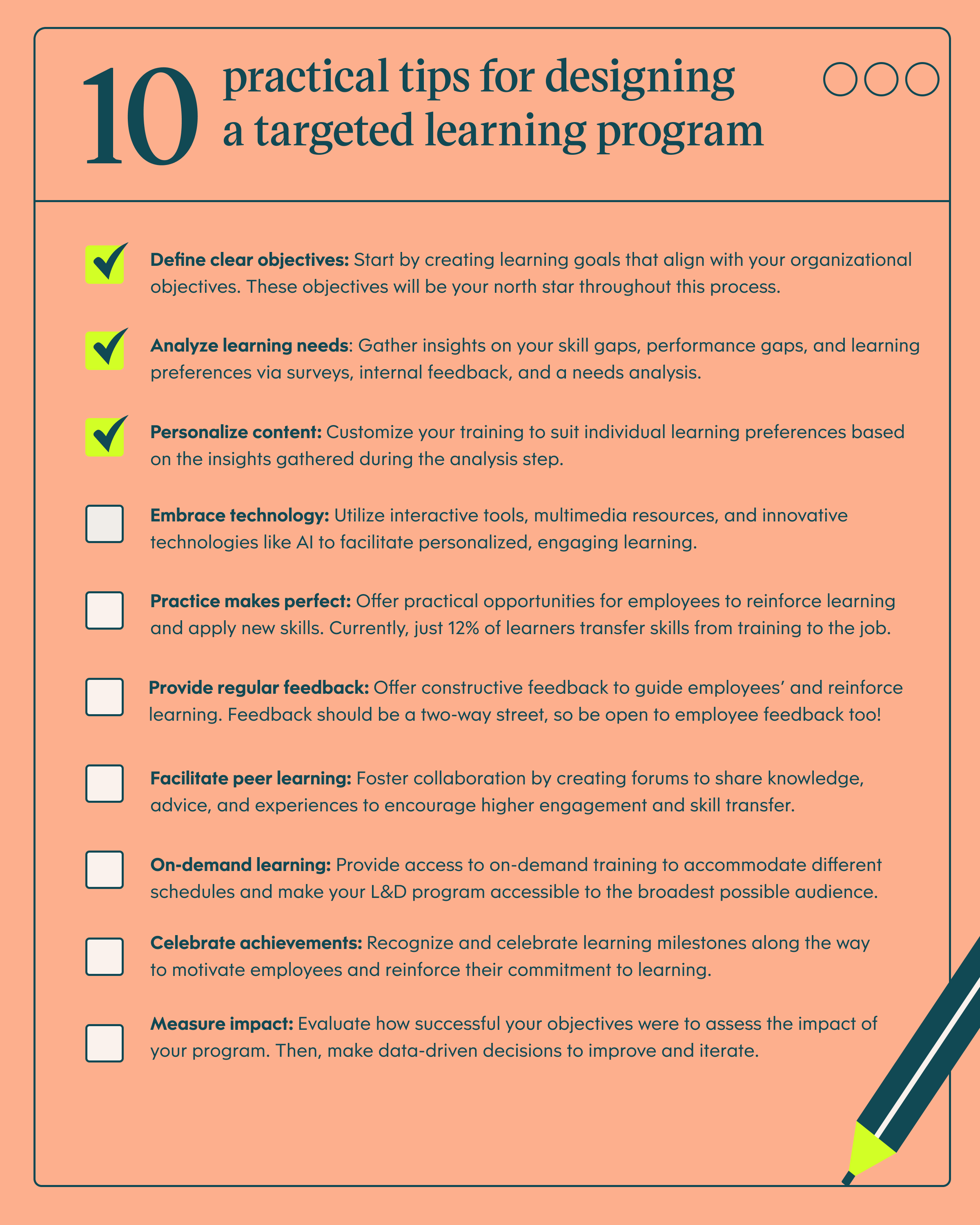 Targeted learning infographic checklist