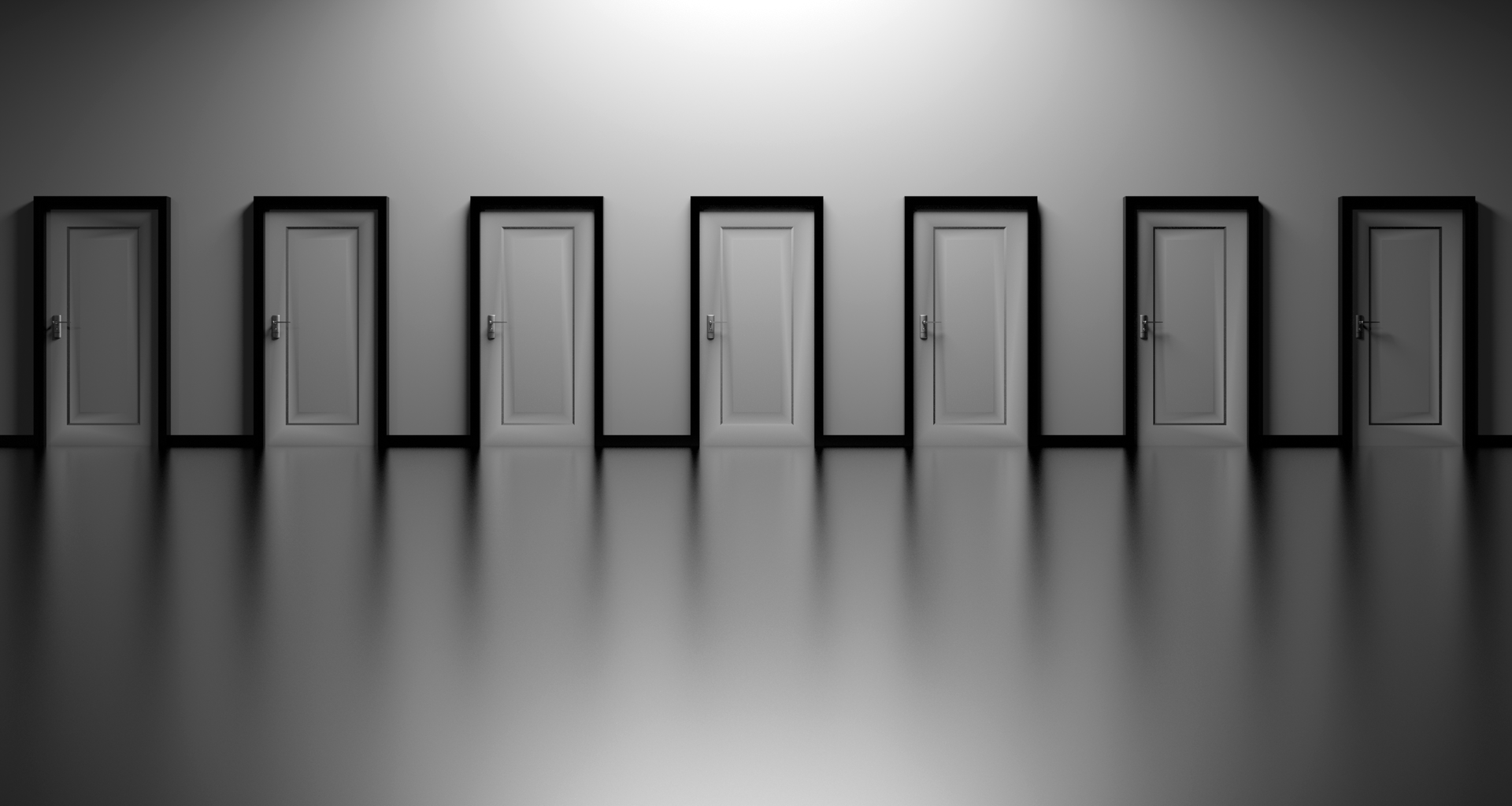 Many unopened doors to symbolise decision-making