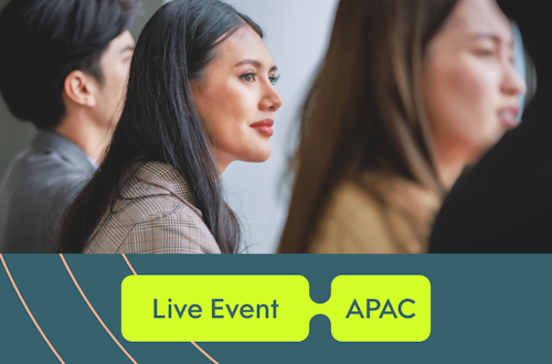 Photo of 3 women sitting in a crowd with the text "Live Event - APAC"