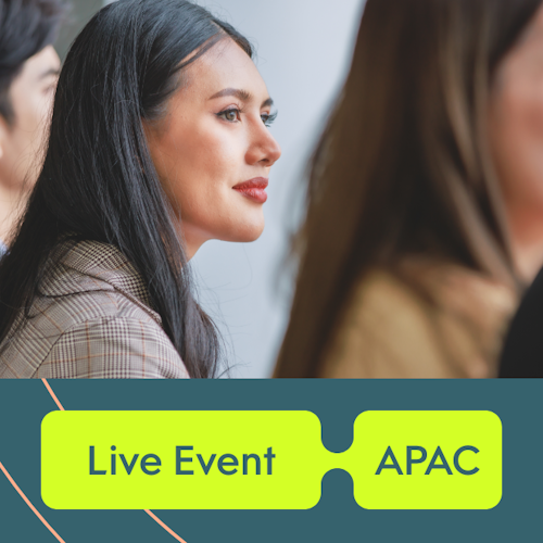 Photo of 3 women sitting in a crowd with the text "Live Event - APAC"