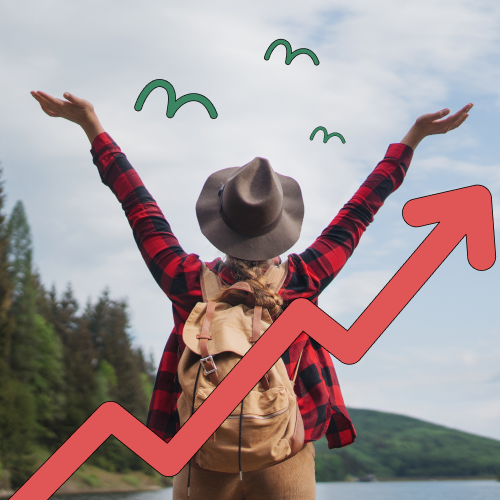 Woman wearing a backpack taking a break out in nature