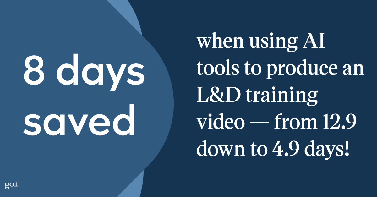Pull quote with the text: 8 days saved when using AI tools to produce an L&D training video - from 12.9 down to 4.9 days