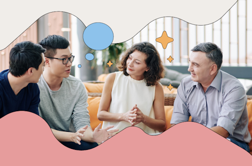 Group of employees talking to each other, representing listening at work