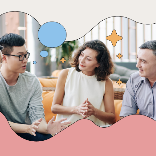 Group of employees talking to each other, representing listening at work