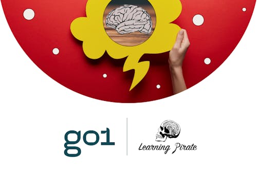 Go1 x Learning Pirate. Pictured: a brain inside a thought bubble.