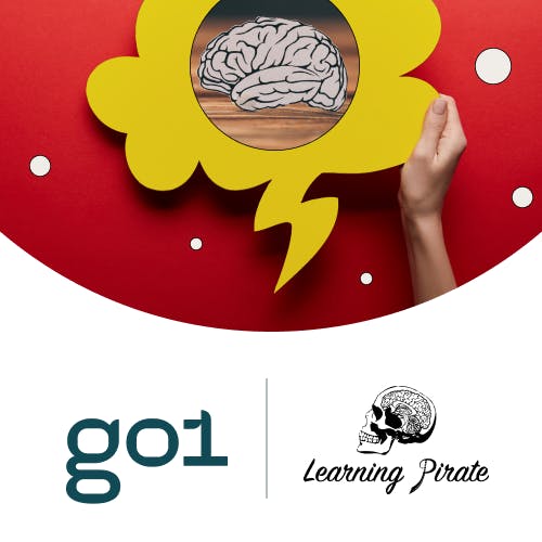 Go1 x Learning Pirate. Pictured: a brain inside a thought bubble.