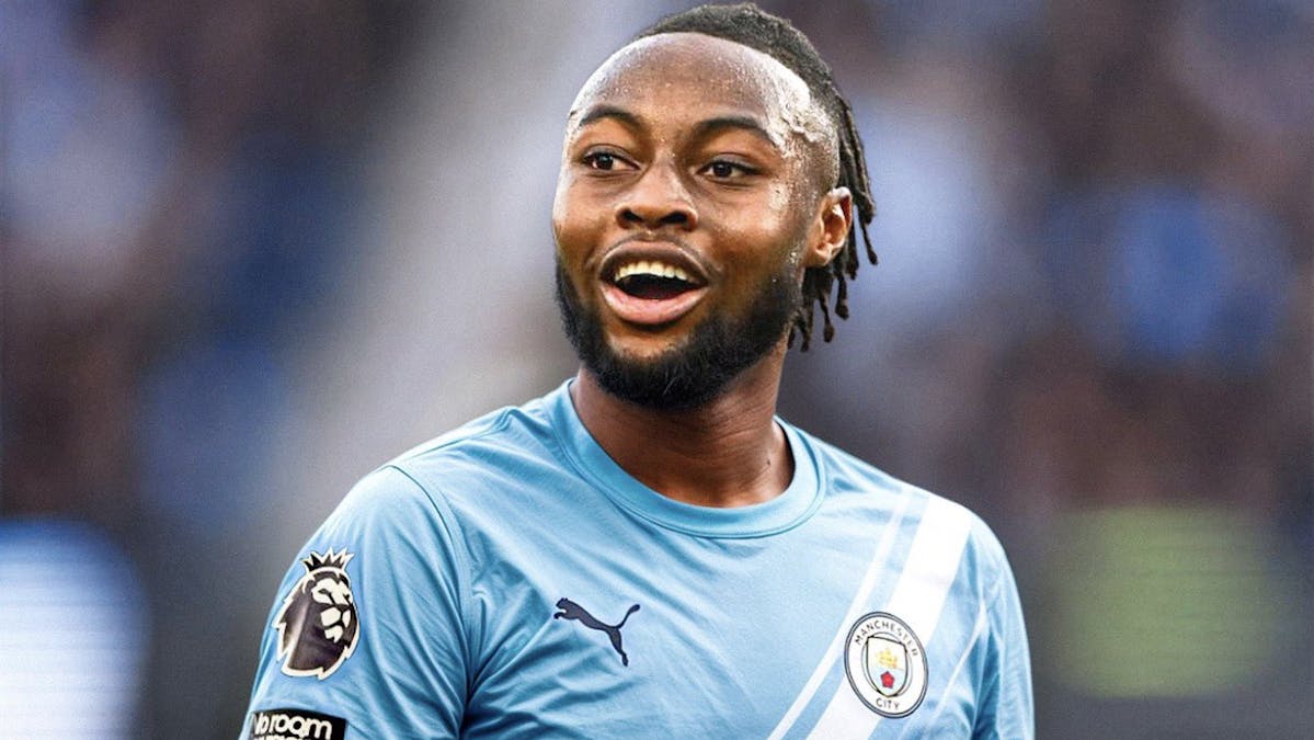 Antoine Semenyo edited in a Manchester City jersey as he nears his move to the club