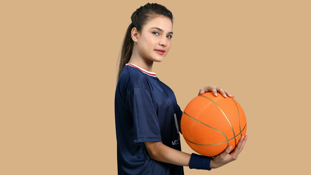 A girl with a basketball
