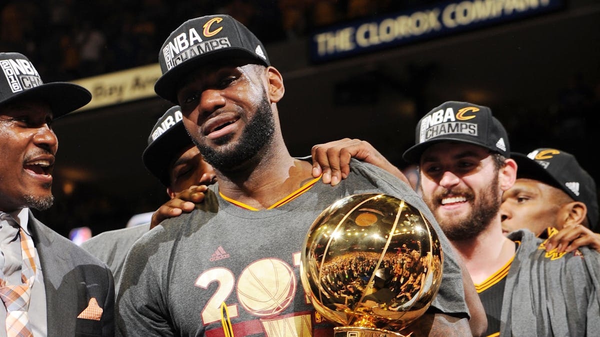 Lebron with the 2016 NBA Trophy