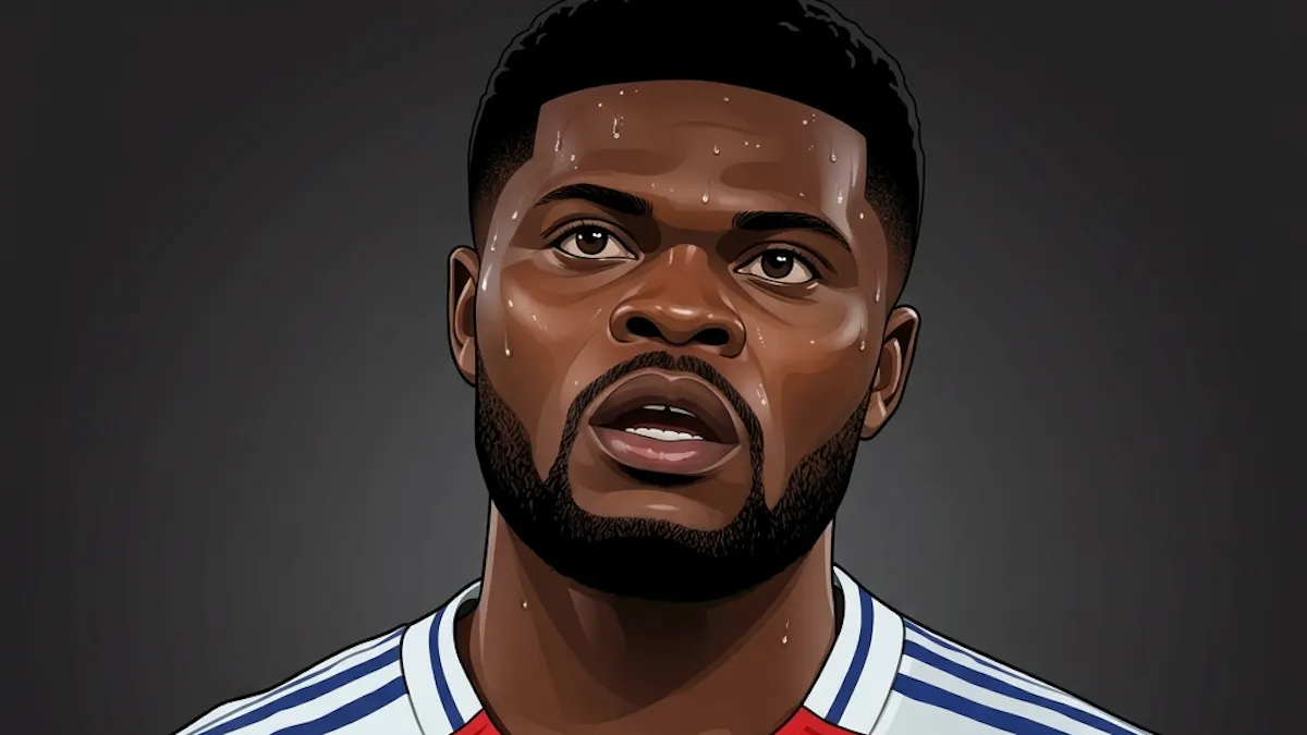 Thomas Partey in a red and white Arsenal jersey