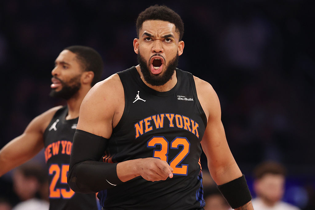 Karl Anthony Towns with Mikal Bridges in the background