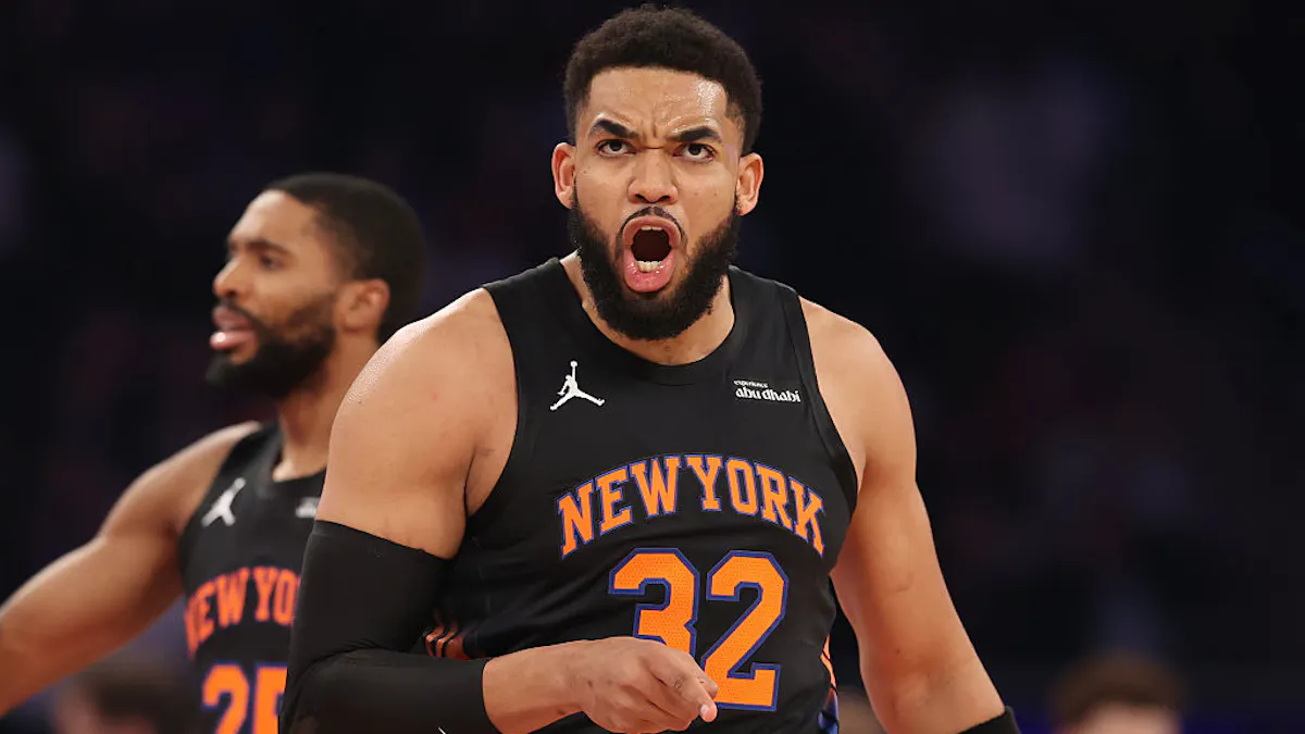 Karl Anthony Towns with Mikal Bridges in the background