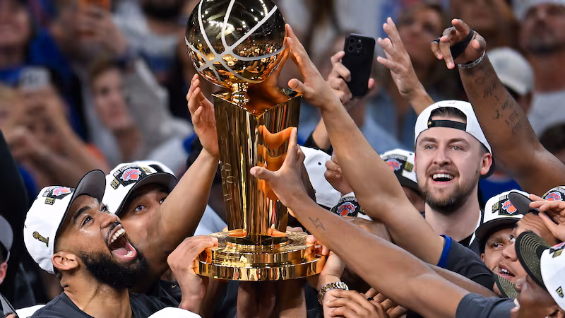 KAT celebrating the NBA title win