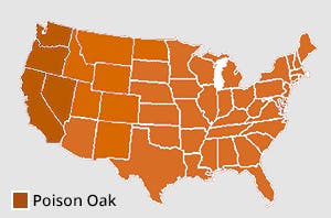 Map of poison oak growing locations