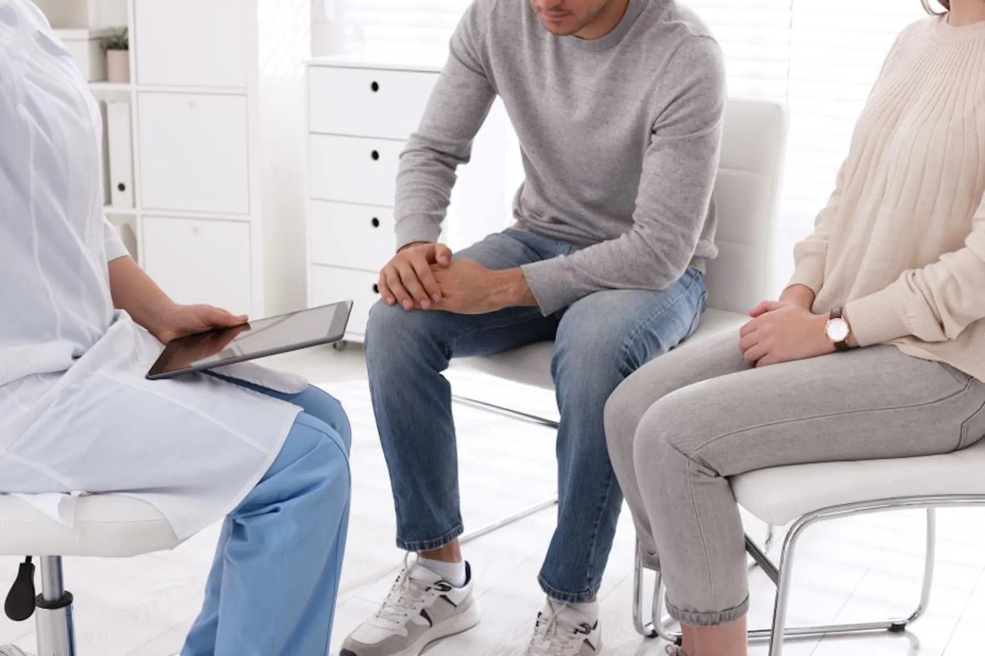 Couple having appointment to get tested for STD in an urgent Care 