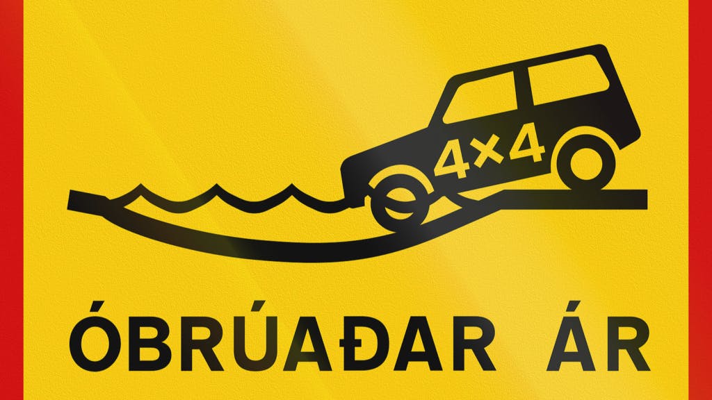 Un-bridged river crossing sign from Iceland.