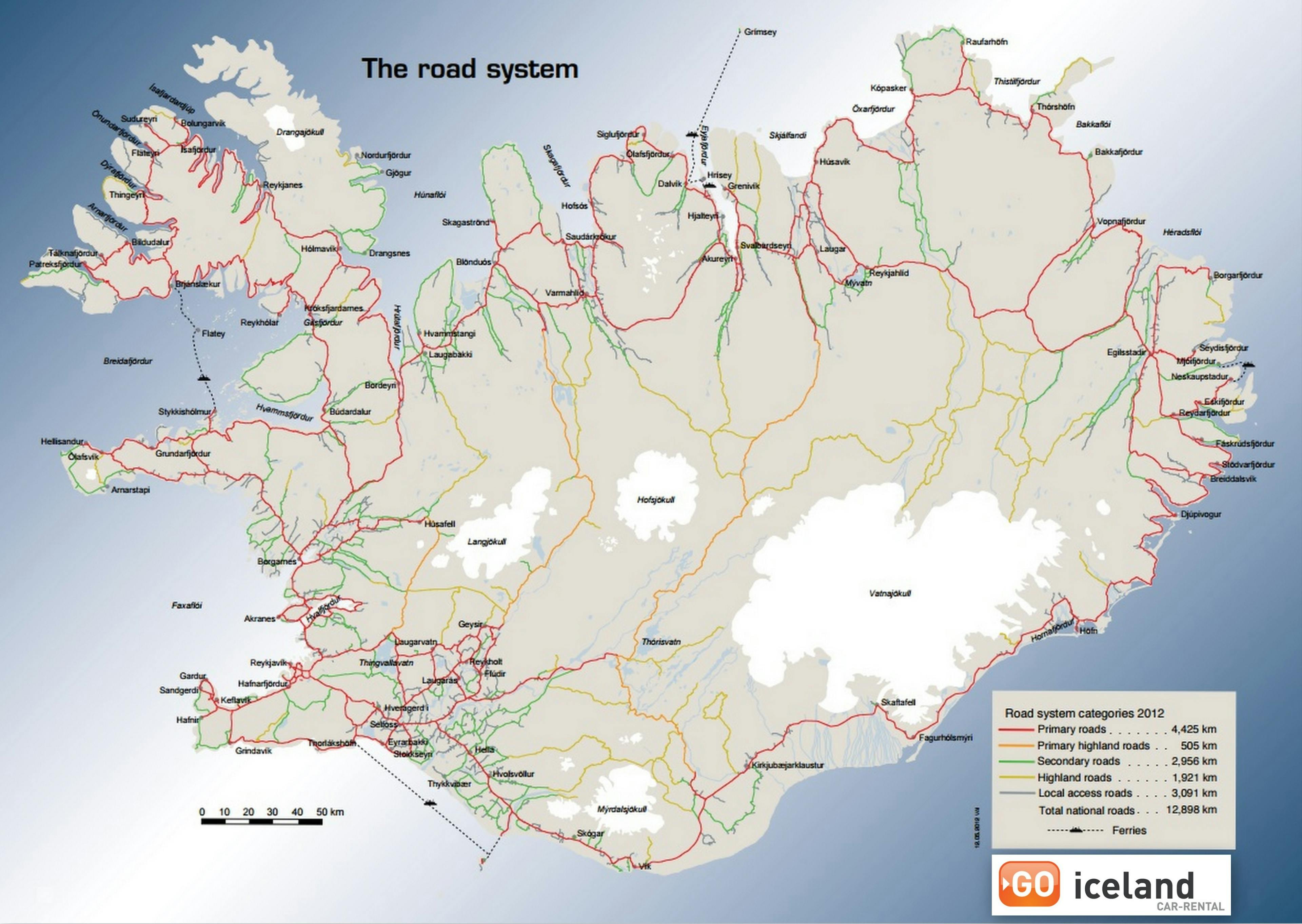 Map of Iceland’s road network.