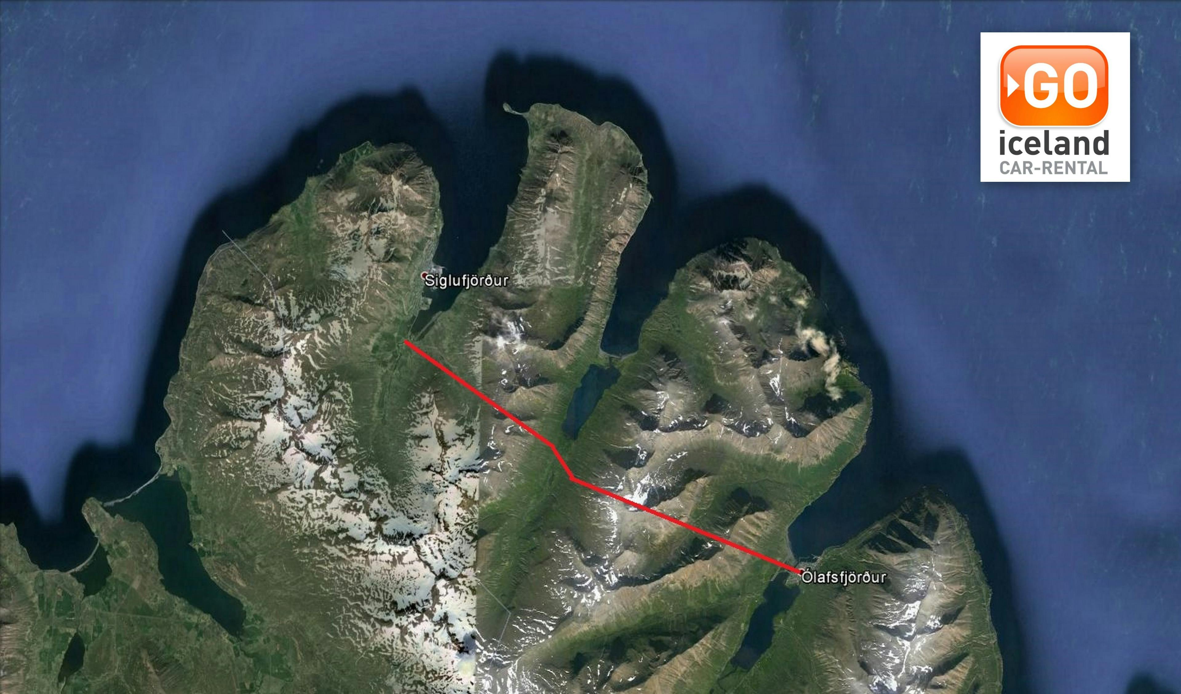 Map of the Héðinsfjarðargöng tunnel in Iceland