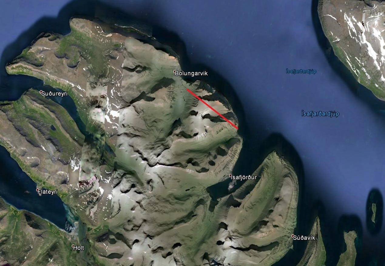 Map of the Bolungarvíkurgöng tunnel in Iceland