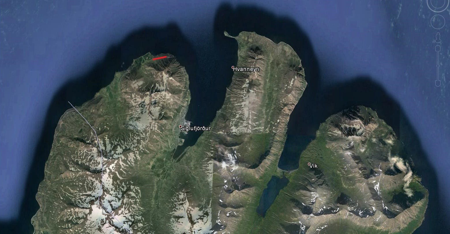 Map of the Strákagöng tunnel in Iceland