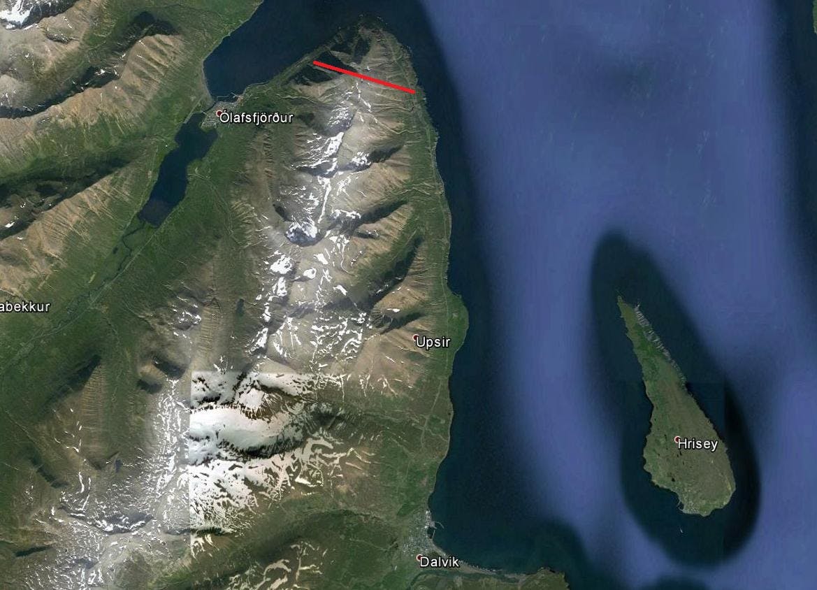 Map of the Múlagöng tunnel in Iceland