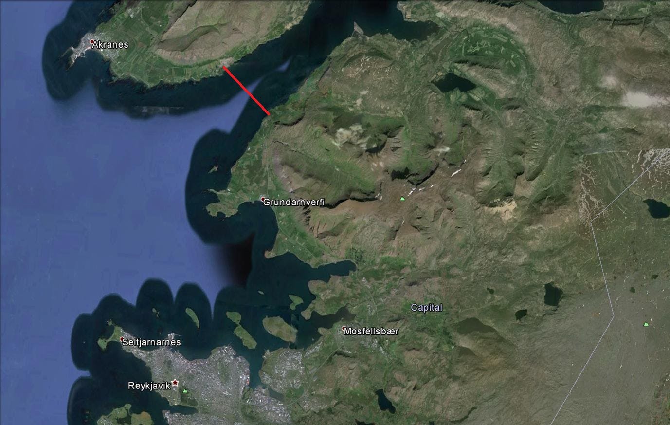 Map of the Hvalfjarðargöng tunnel in Iceland