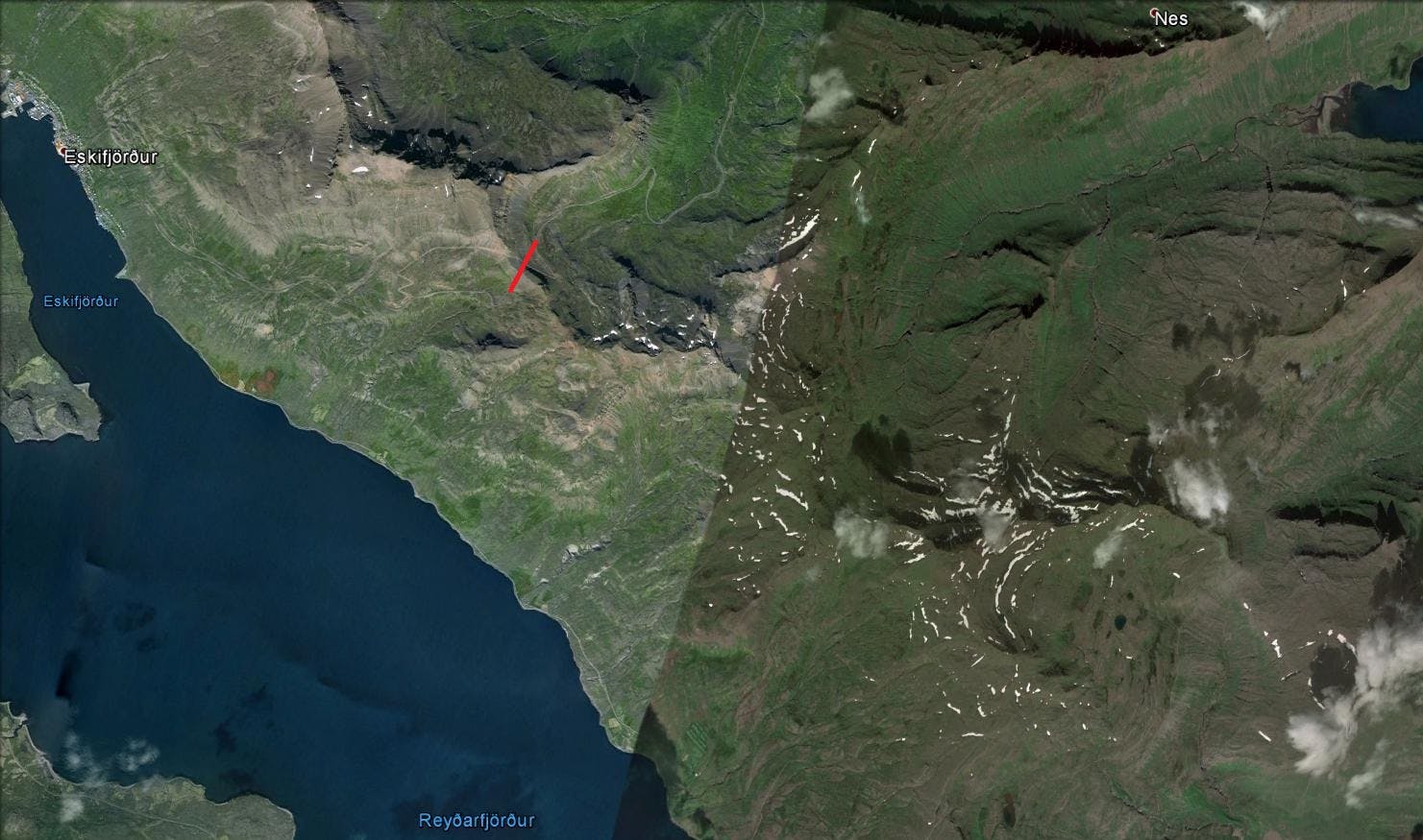Map of the Oddsskarð tunnel in Iceland