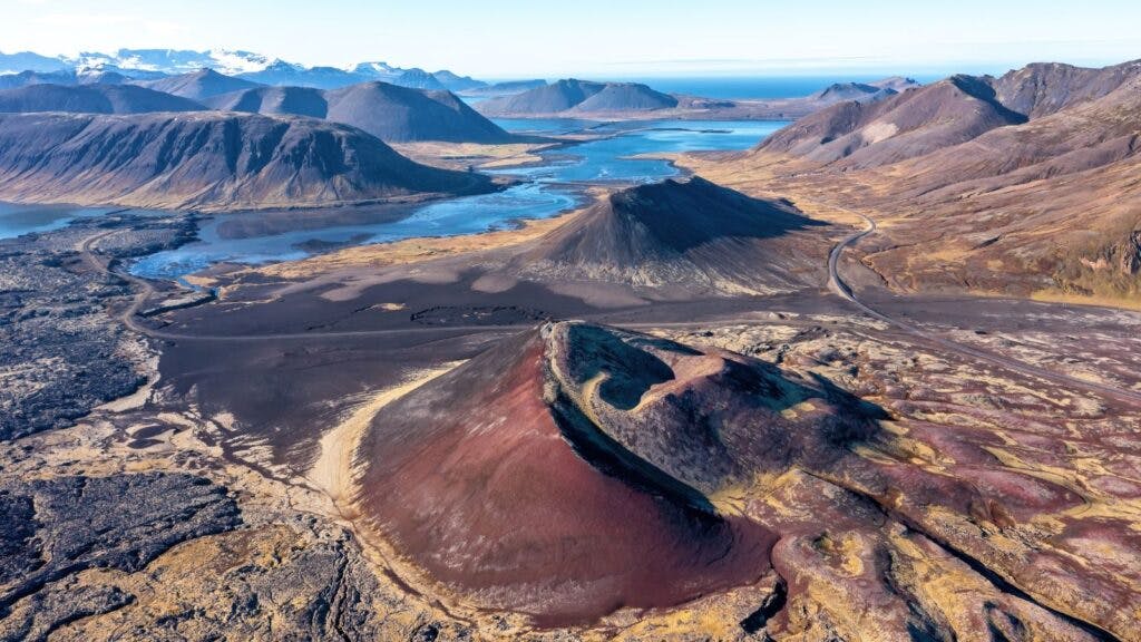 Drone shot of the Berserkjahraun Lava Field in West Iceland.