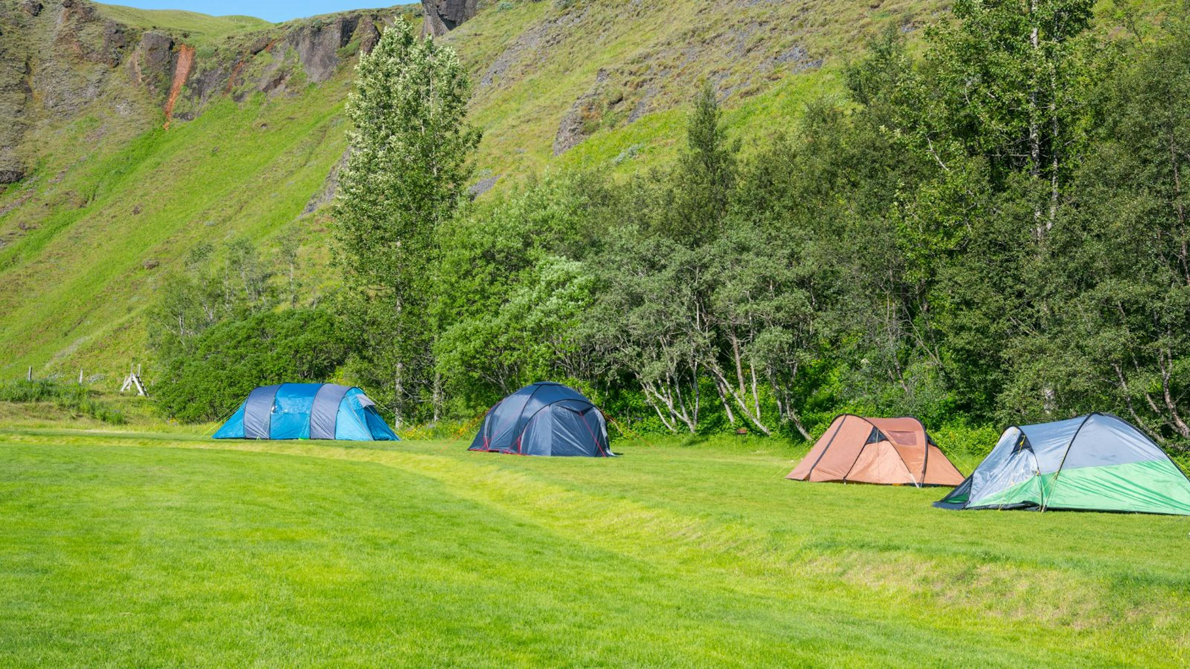 Tents at the Kleifar campsite in South Iceland.