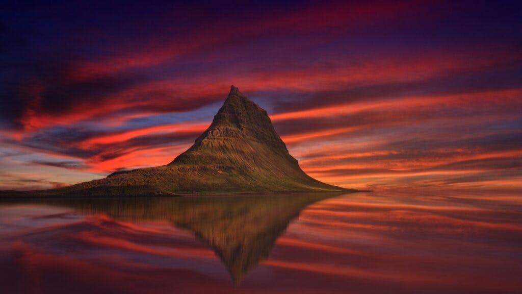 Sunset at Kirkjufell, Iceland.