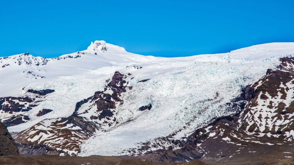 Snow-capped Öræfajökull volcano in Iceland.