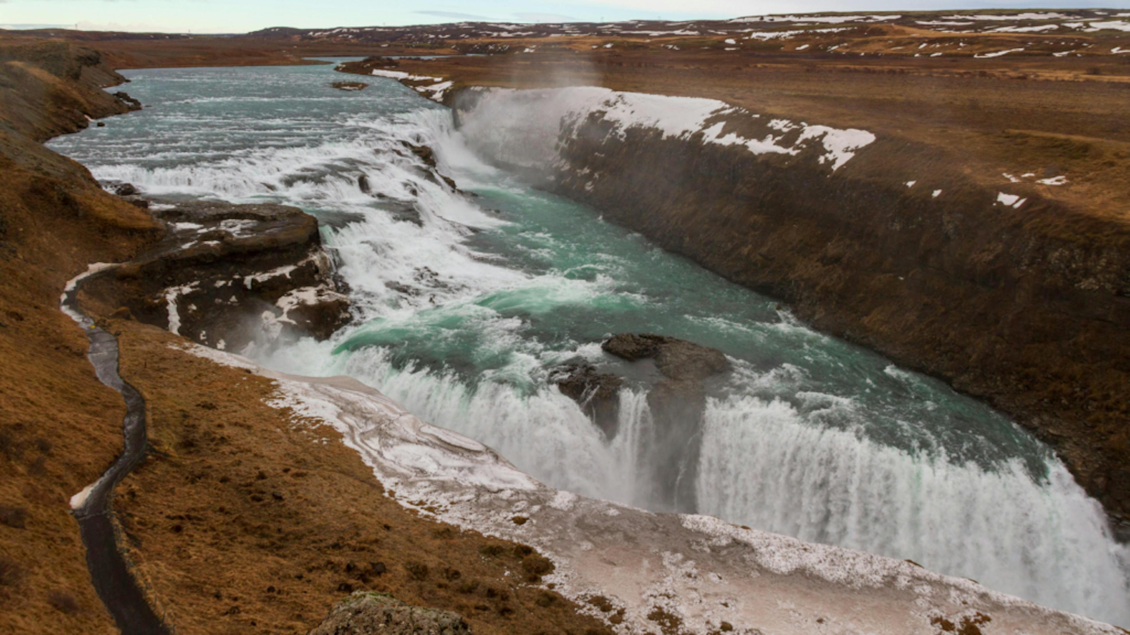 Gullfoss waterfall on The Golden Circle route in Iceland.