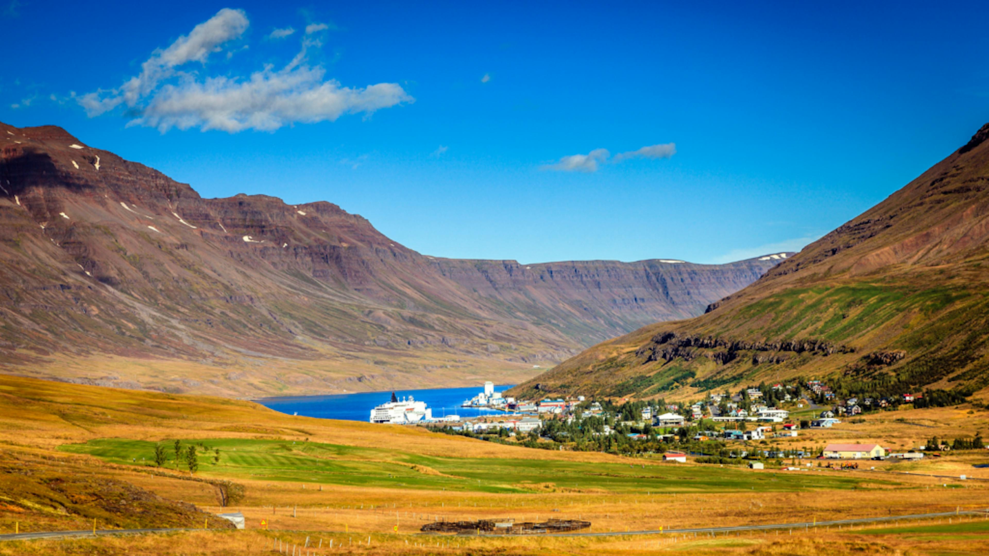 View of Seydisfjordur in the Eastfjords. 