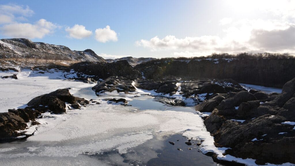 Wide-angle-shot of Glanni Waterfall in West Iceland.