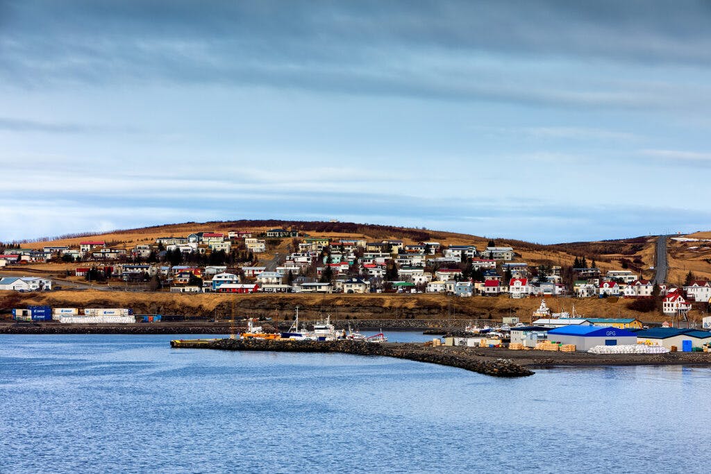 View of Húsavík, Iceland from the water.