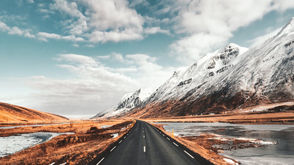 Empty Icelandic road in winter.
