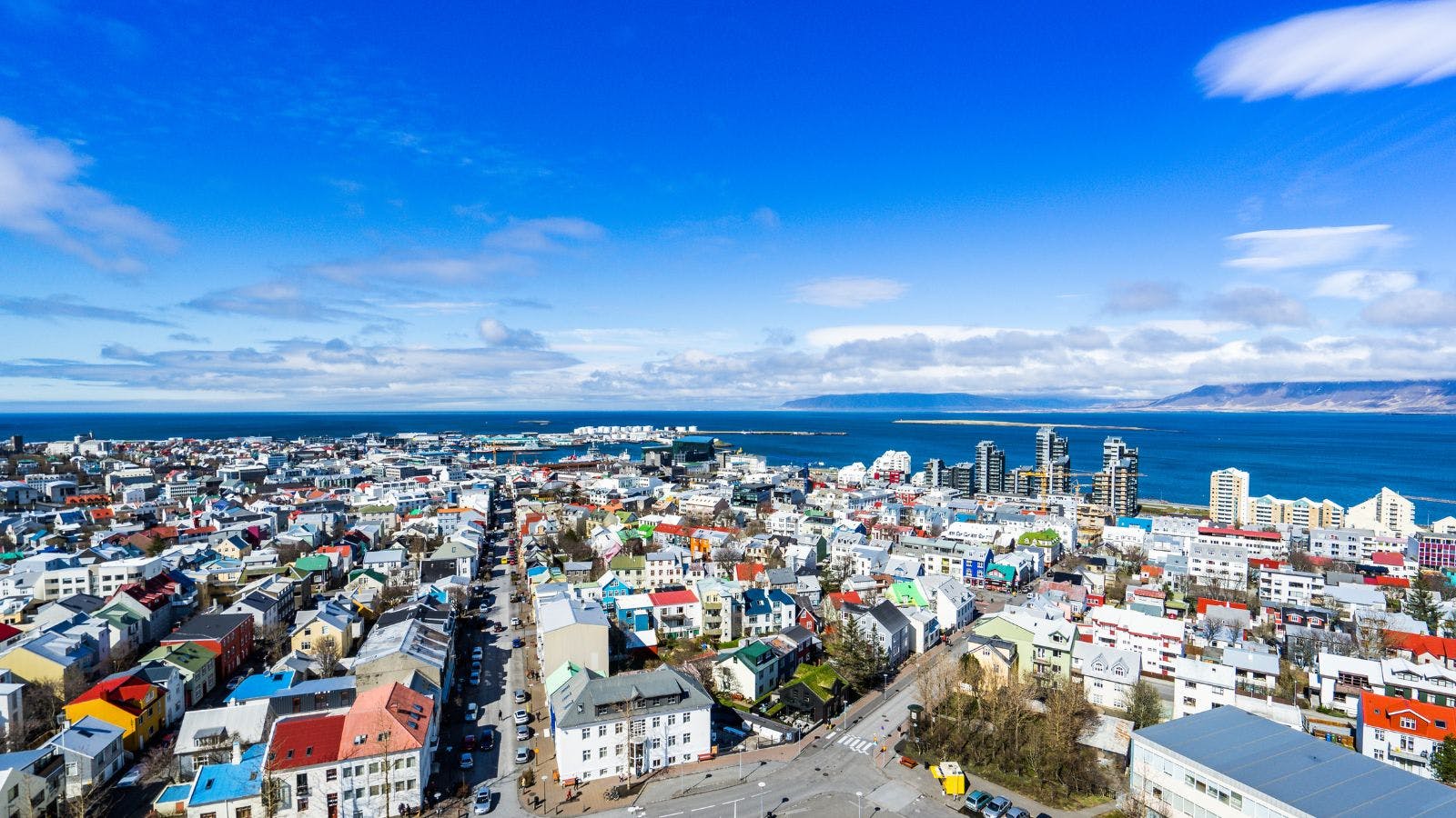 Aerial view of Reykjavík, Iceland.