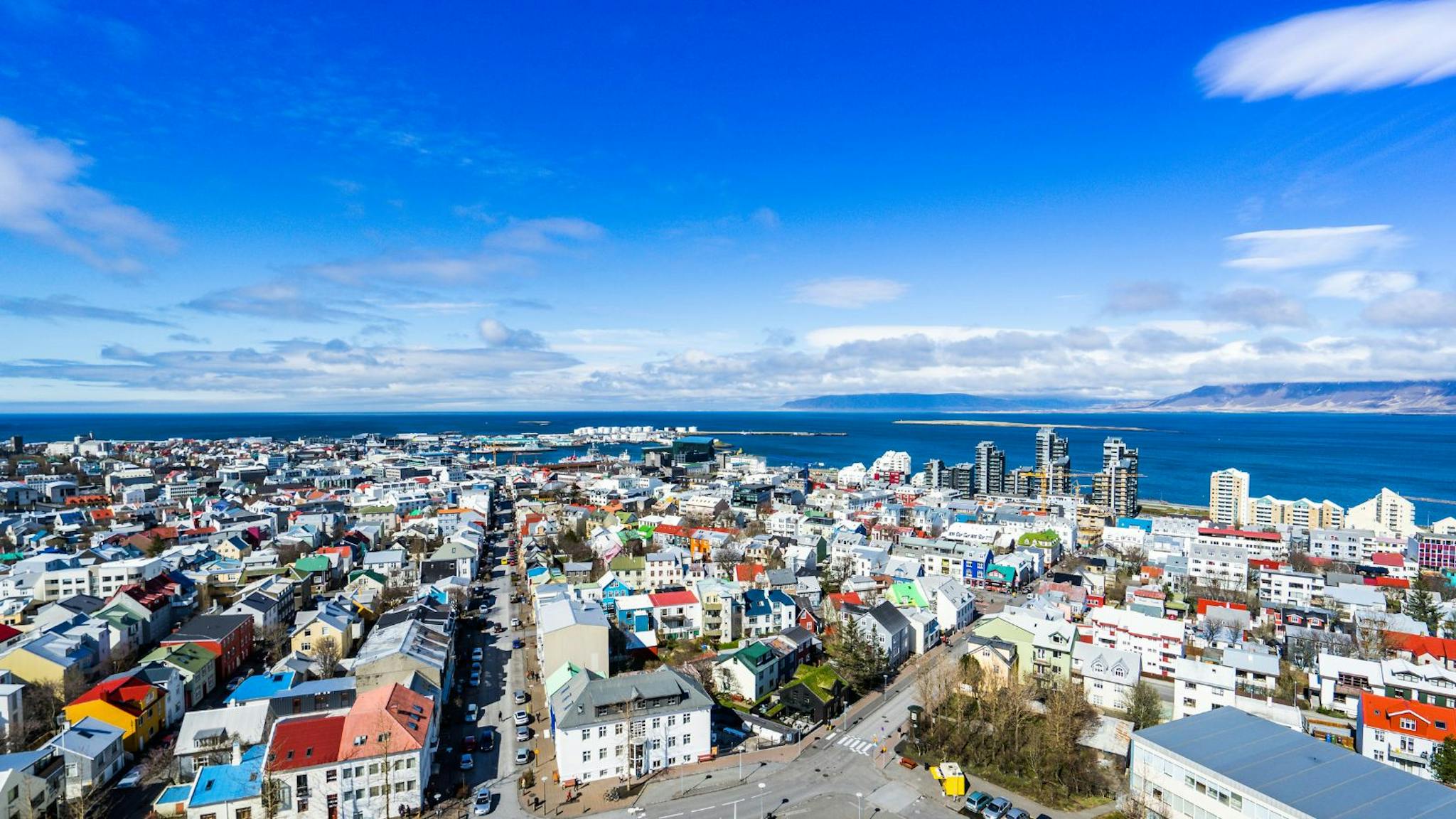 Aerial view of Reykjavík, Iceland.