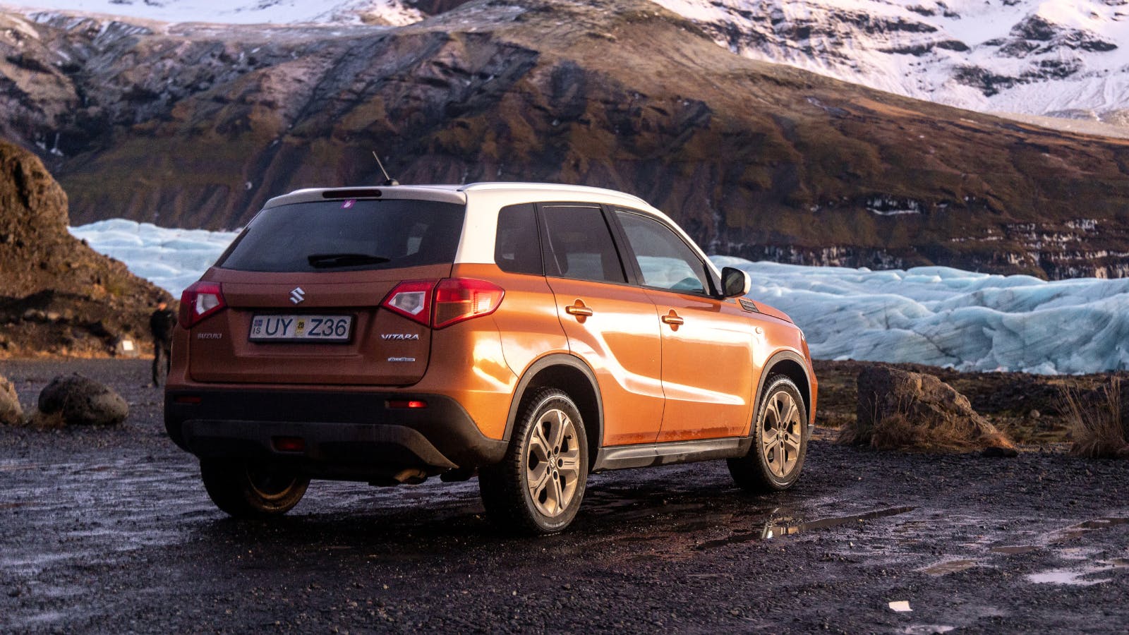 Orange 4x4 car parked in Iceland