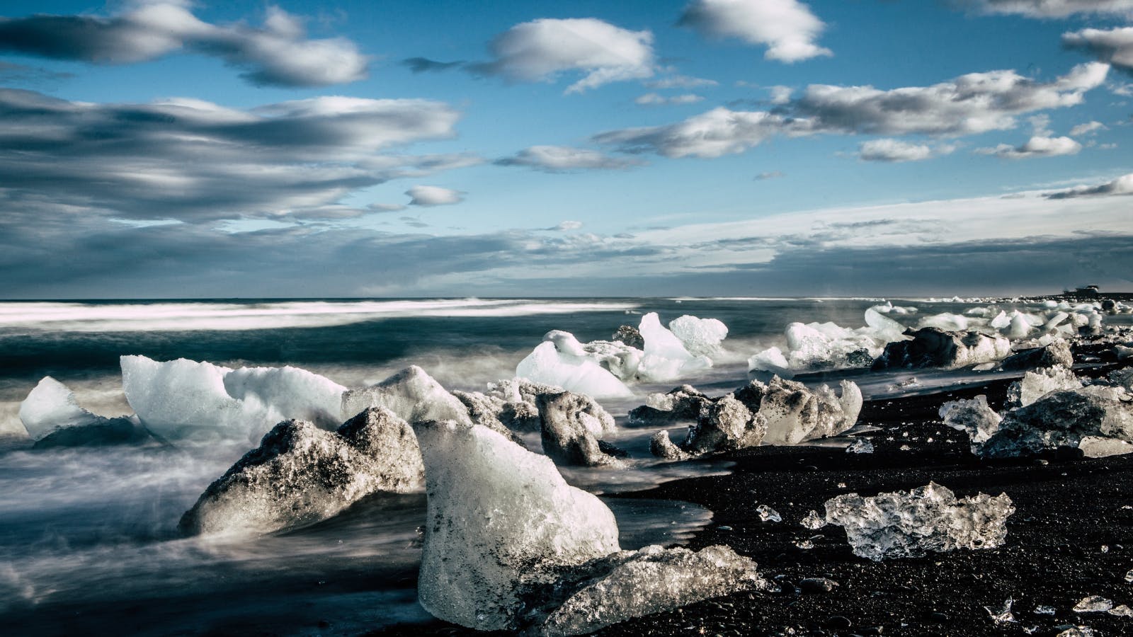 Diamond Beach, Iceland on a sunny day.