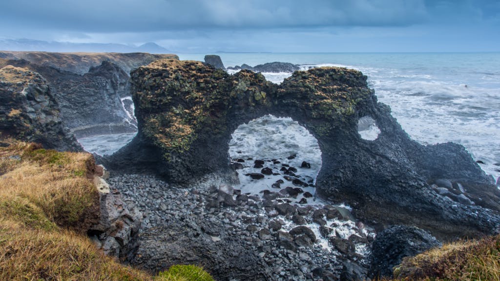 Gatklettur rock formation in Iceland.