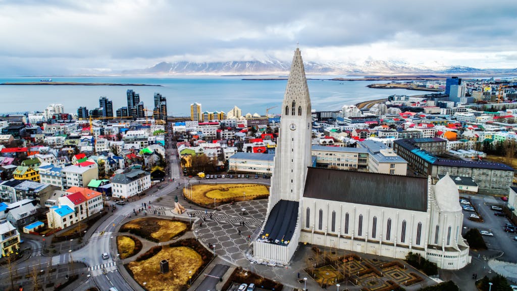 Aerial view of Reykjavík, Iceland.