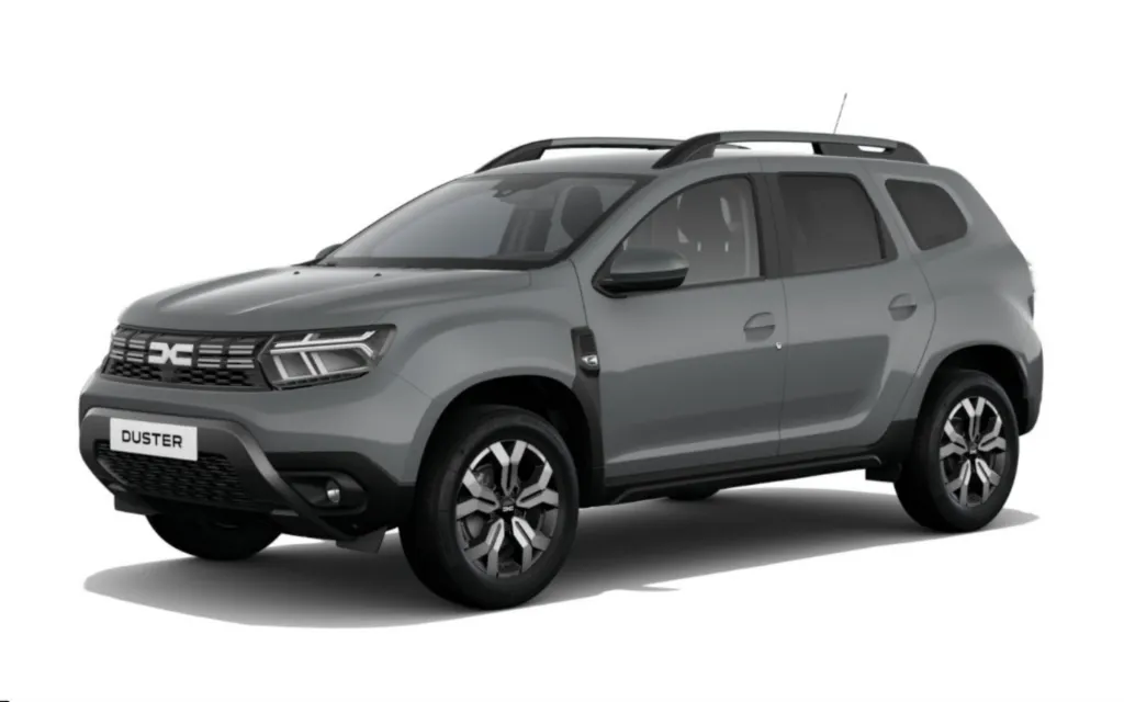Grey Dacia Duster on a white background