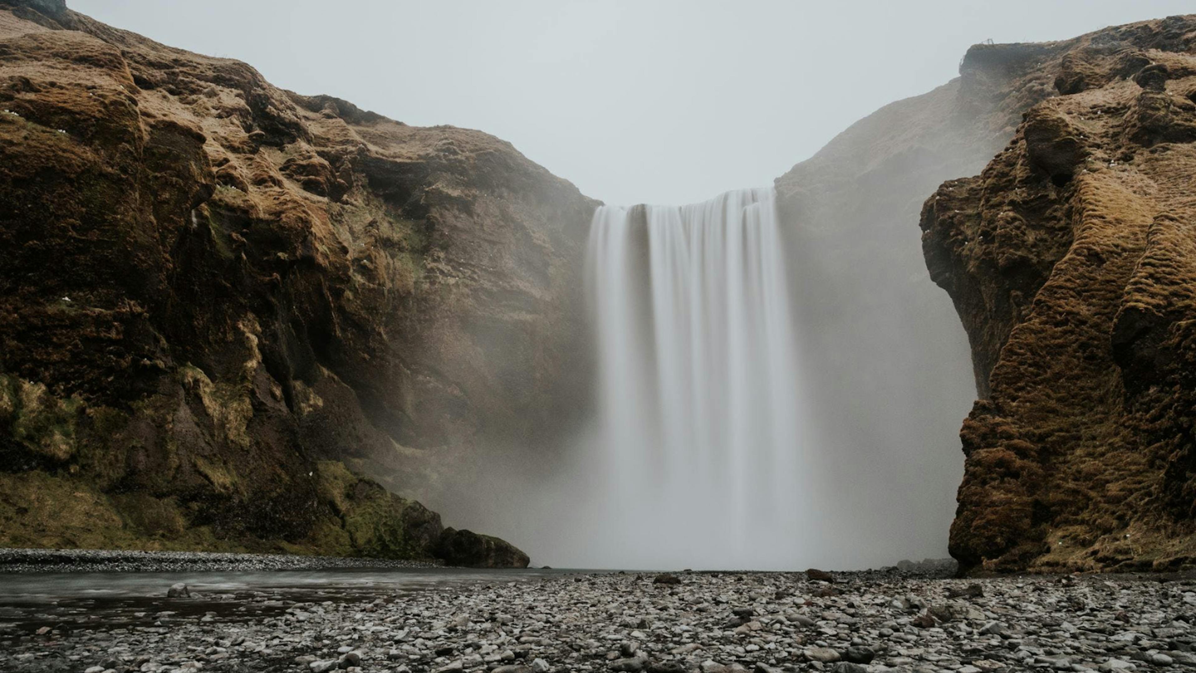 Dramatic photo of Skógafoss Waterfall, which features in Thor: The Dark World